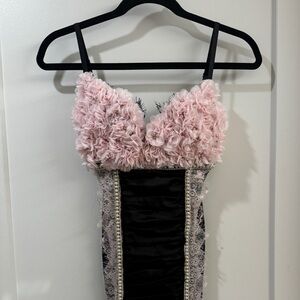 NWT Custom Made Light Pink & Black Bustier Dress XS